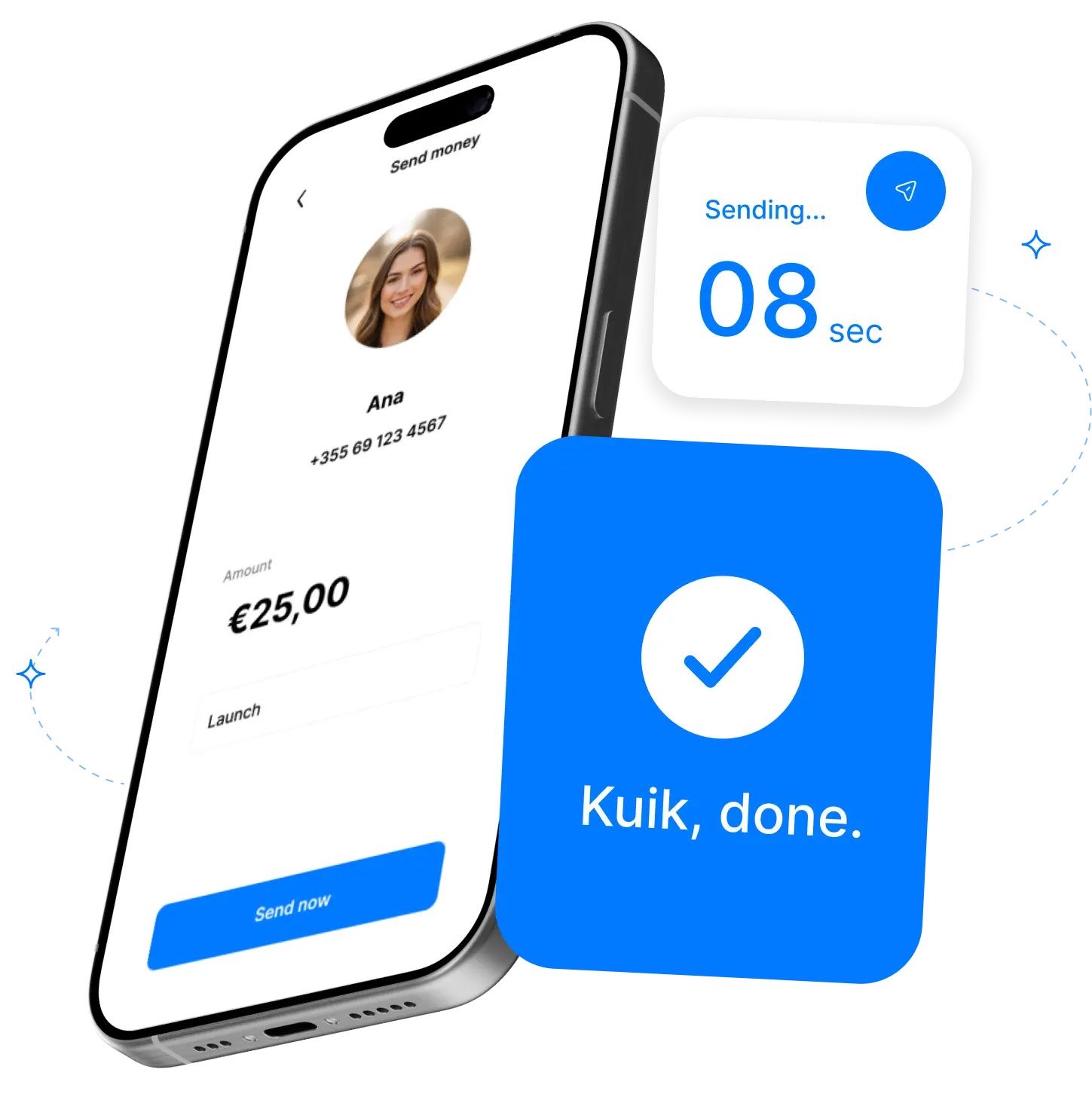 Kuik App phone interface and frog mascot